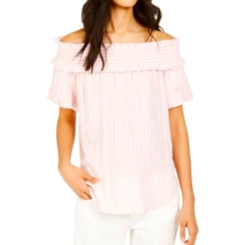 Tommy Hilfiger linen striped off the shoulder top